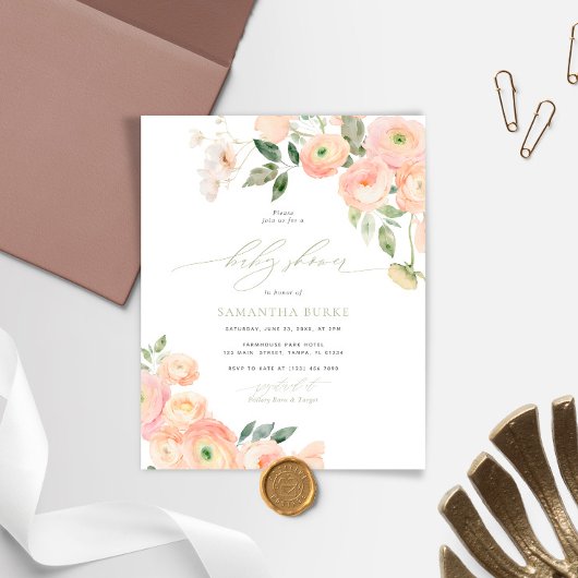 Budget Blush & Sage Green Baby shower uitnodiging