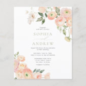 Budget Blush & Sage Green bruiloft uitnodiging (Voorkant)
