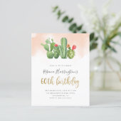 Budget Blush Waterverf & Cactus 60th Birthday (Staand voorkant)