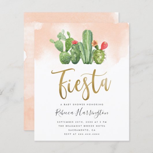 Budget Blush Waterverf Cactus Fiesta Baby shower (Voorkant / Achterkant)