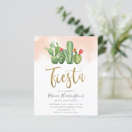 Budget Blush Waterverf & Cactus Fiesta Birthday (Staand voorkant)
