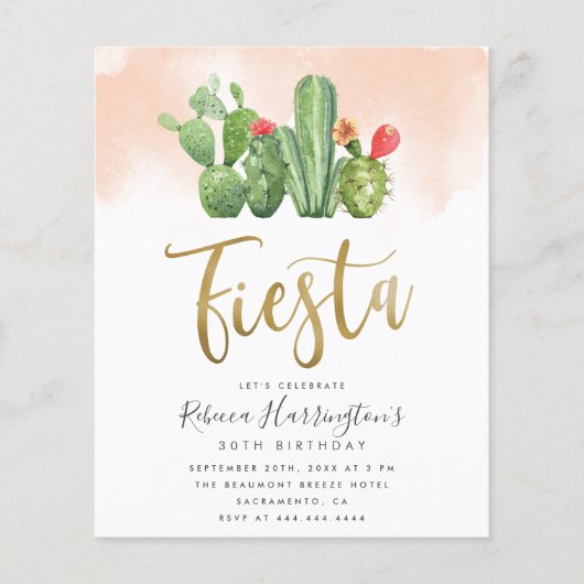 Budget Blush Waterverf & Cactus Fiesta Birthday (Voorkant)