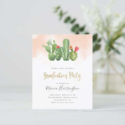 Budget Blush Waterverf & Cactus Graduation Party (Staand voorkant)