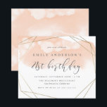 Budget Blush Waterverf Geometric 21st Birthday<br><div class="desc">Viel uw 21ste verjaardag in stijl met deze gekke en moderne verjaardagsuitnodigingen die een stijlvolle manuscriptdoopvont en een classy typografie kenmerken. Bovenaan wordt een stompe roze waterverf geplaatst met een faux gouden folie geometrische rand rond uw partijdetails. Als onderdeel van de begrotingsselectie hier op Zazzle, komen deze uitnodigingen in beperkte...</div>