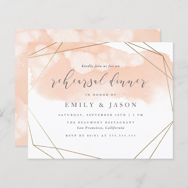 Budget Blush Waterverf Geometric Rehearsal Dinner (Voorkant / Achterkant)