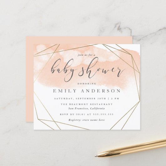 Budget Blush Waterverf Gold Geometric Baby shower (Voorkant / Achterkant in situ)