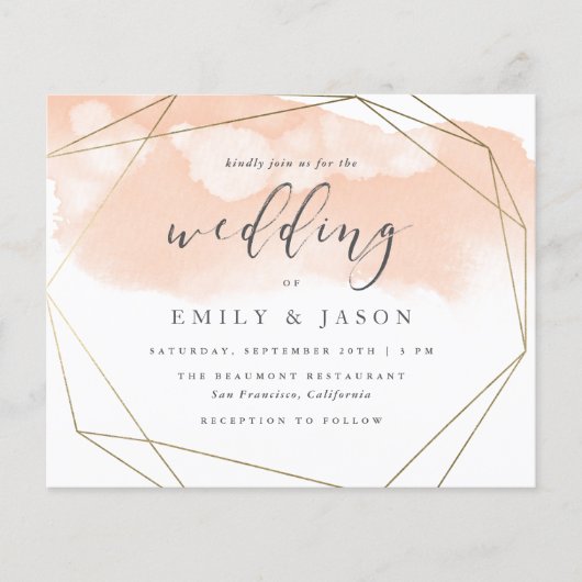 Budget Blush Waterverf Gold Geometric Wedding (Voorkant)
