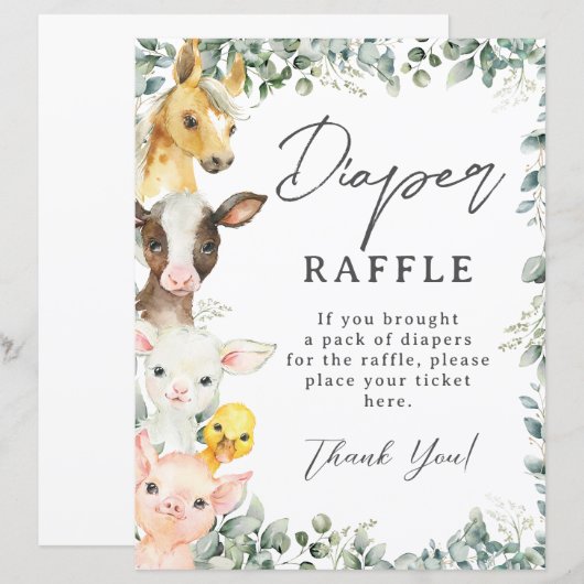 Budget Boerderijdieren Baby shower Luier Raffle Si (Voorkant / Achterkant)