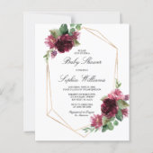 Budget Boheemse Bourgondische Baby shower Uitnodig (Voorkant)