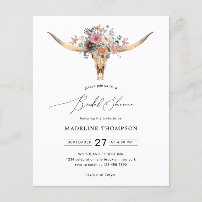 Budget Boheemse Koe Schedel Bloemen Vrijgezellenfe (Voorkant)