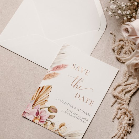 Budget Bohemian Floral Elegant Save the Date Kaart