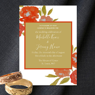 Budget Bohemian Red Oranje Gold Floral Weddenschap Kaart