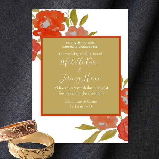 Budget Bohemian Red Oranje Gold Floral Weddenschap Kaart