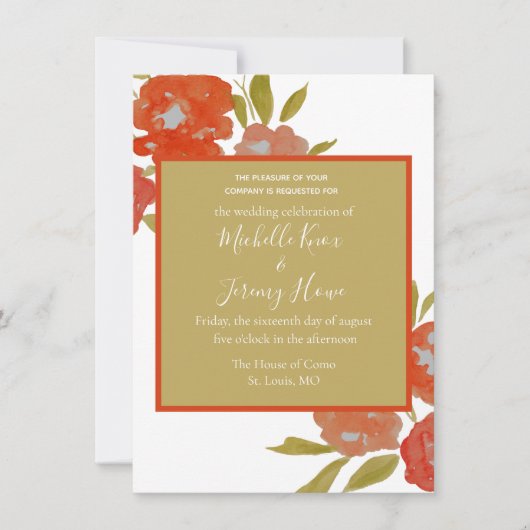 Budget Bohemian Red Oranje Gold Floral Weddenschap Kaart (Voorkant)
