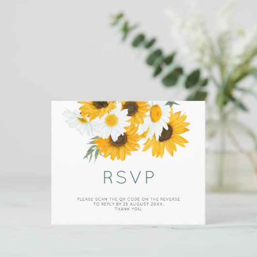 Budget Bohemian Sunflower Weddenschap QR Code RSVP (Staand voorkant)