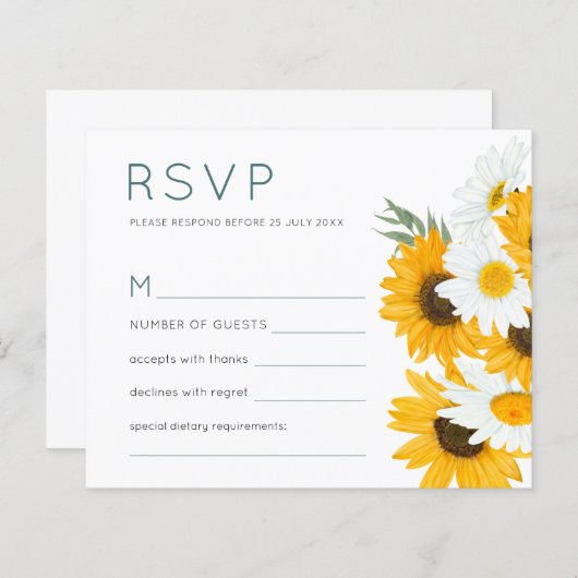 Budget Bohemian Wildflower Sunflower WeduwningRSVP (Voorkant / Achterkant)
