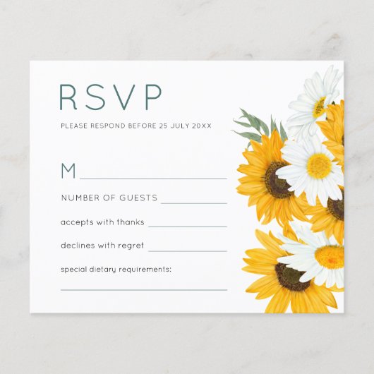 Budget Bohemian Wildflower Sunflower WeduwningRSVP (Voorkant)