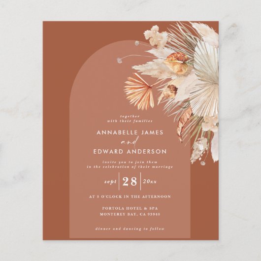 budget bohemisch terracotta pampas bruiloft flyer (Voorkant)