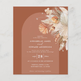 budget bohemisch terracotta pampas bruiloft flyer