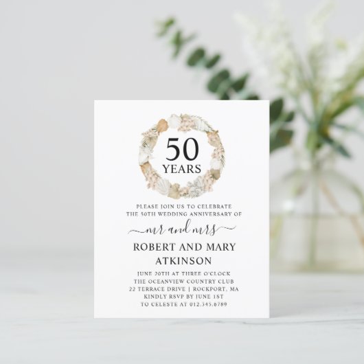 Budget Boho 50th Wedding Jubileum Party Invite (Staand voorkant)