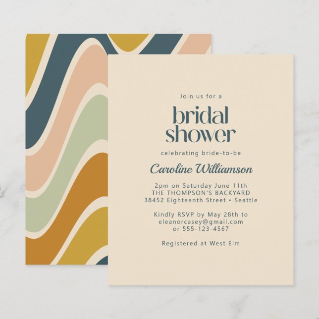 Budget Boho Abstract Golfblauw Blos Bruidsdouche (Voorkant / Achterkant)