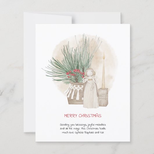 Budget Boho Angel Greenery Vakantie Kaart (Voorkant)