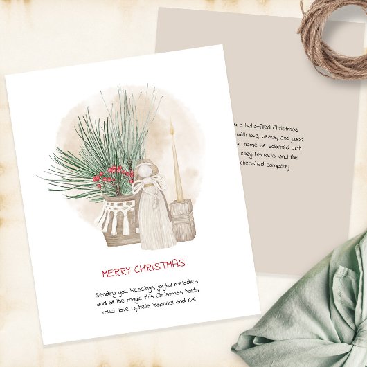 Budget Boho Angel Greenery Vakantie Kaart