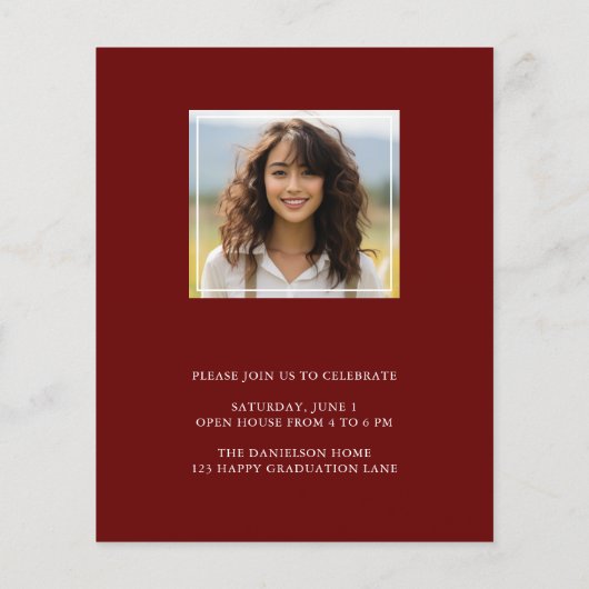 Budget Boho Arch Afstuderen Invitation Rood (Achterkant)