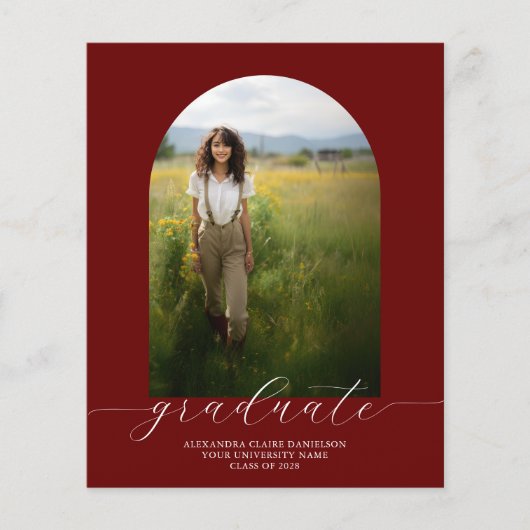 Budget Boho Arch Afstuderen Invitation Rood (Voorkant)