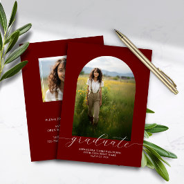 Budget Boho Arch Afstuderen Invitation Rood