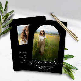Budget Boho Arch Afstuderen Invitation Zwart
