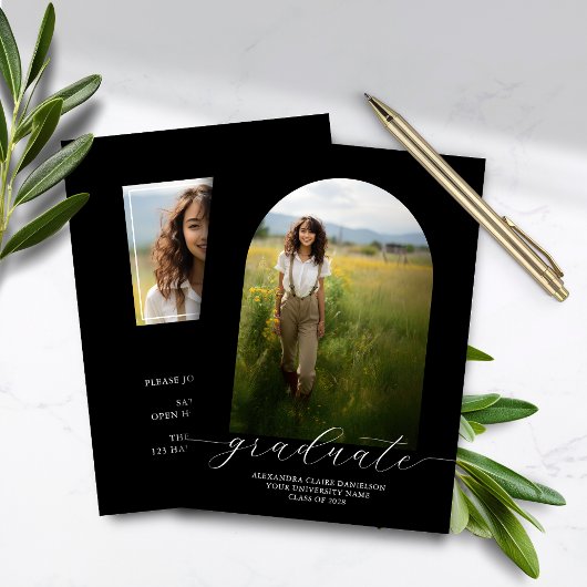 Budget Boho Arch Afstuderen Invitation Zwart