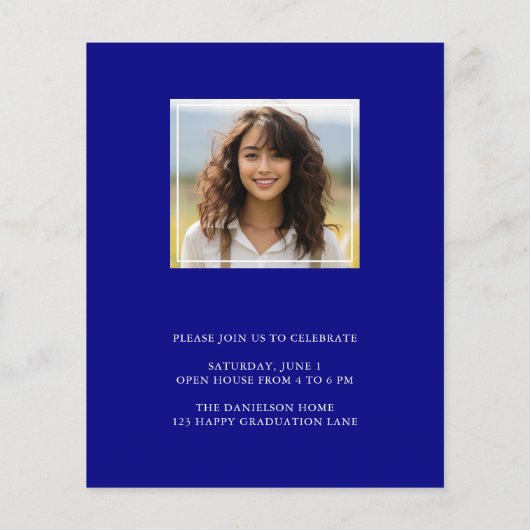Budget Boho Arch Graduation Invitation Navy (Achterkant)