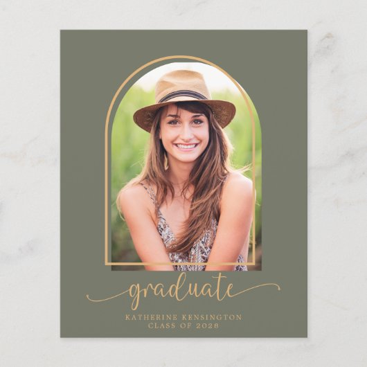 Budget Boho Arch Green Gold Photo Afstuderen (Voorkant)