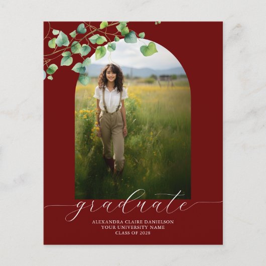 Budget Boho Arch Ivy, Red Afstuderen Invitation (Voorkant)