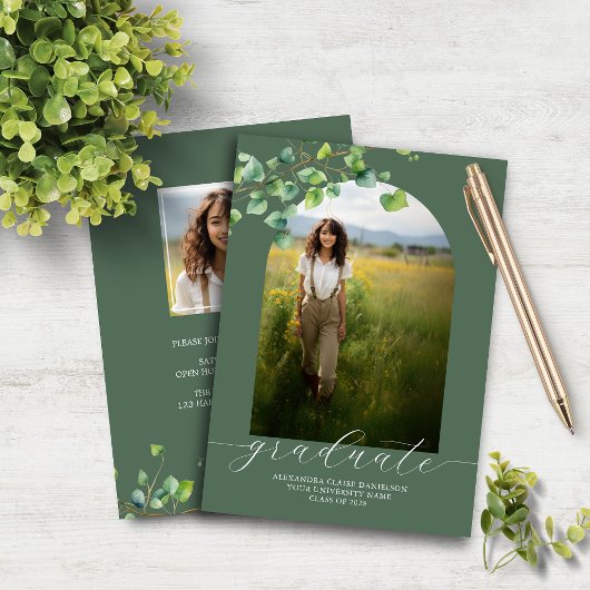 Budget Boho Arch Ivy Sage Groen Afstuderen Invite