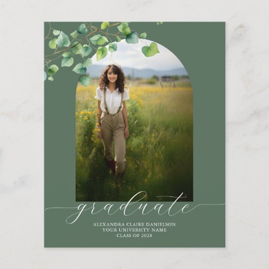 Budget Boho Arch Ivy Sage Groen Afstuderen Invite (Voorkant)