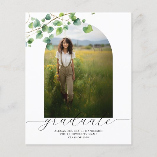 Budget Boho Arch Ivy, White Afstuderen Invitation (Voorkant)