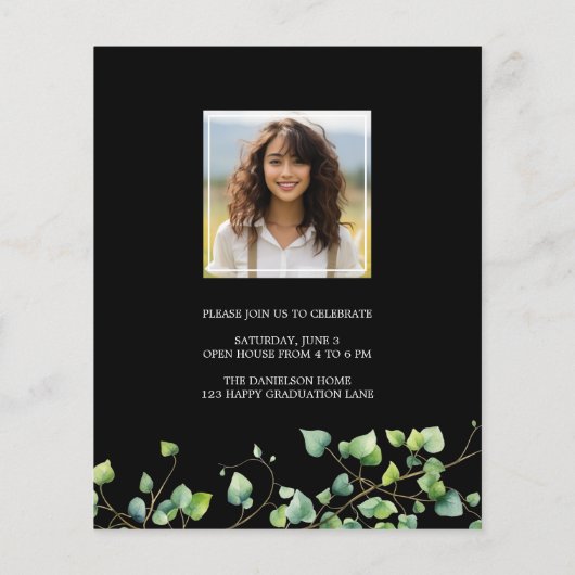 Budget Boho Arch Ivy, Zwart Afstuderen Uitnodiging (Achterkant)