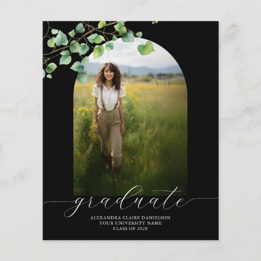 Budget Boho Arch Ivy, Zwart Afstuderen Uitnodiging (Voorkant)