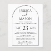 Budget boho arch zwart wit bruiloft uitnodigingen (Voorkant)