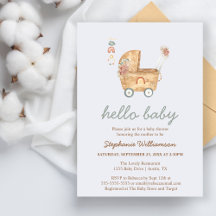Budget Boho Baby Carriage Baby shower Invitation