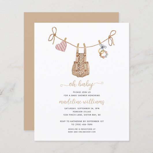 BUDGET BOHO Baby Clothes Neutraal Oh Baby shower (Voorkant / Achterkant)