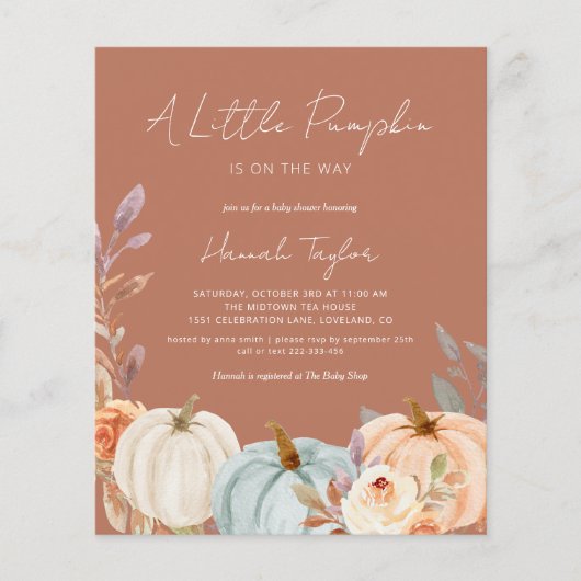 Budget Boho Baby shower Little Pumpkin Invitation (Voorkant)