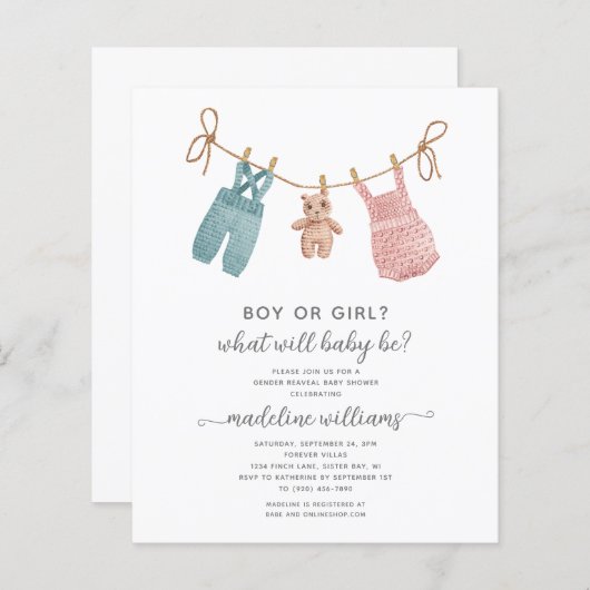 BUDGET BOHO Babykleding Geslacht Onthullen Douche (Voorkant / Achterkant)