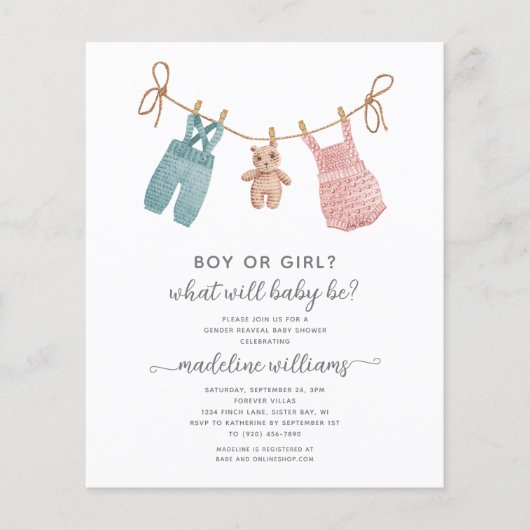 BUDGET BOHO Babykleding Geslacht Onthullen Douche (Voorkant)