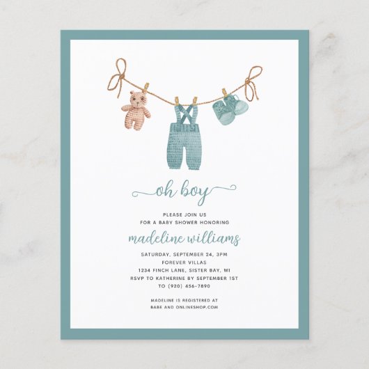 BUDGET BOHO Babykleren Oh jongen Baby Shower Uitno (Voorkant)