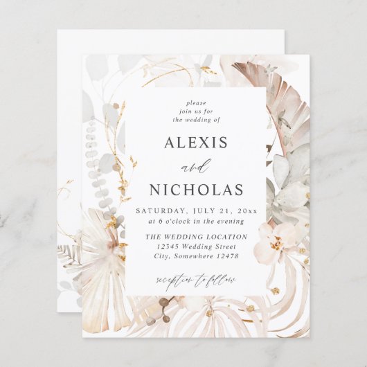 Budget Boho Beach Tropical beige Floral Wedding (Voorkant / Achterkant)