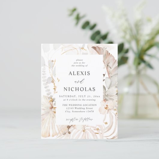 Budget Boho Beach Tropical beige Floral Wedding (Staand voorkant)