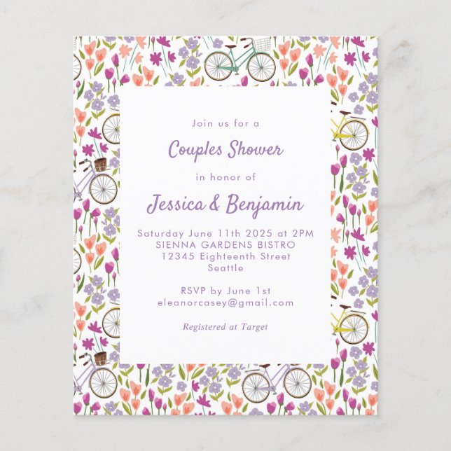 Budget Boho Bicycle Floral Script Couples Shower (Voorkant)